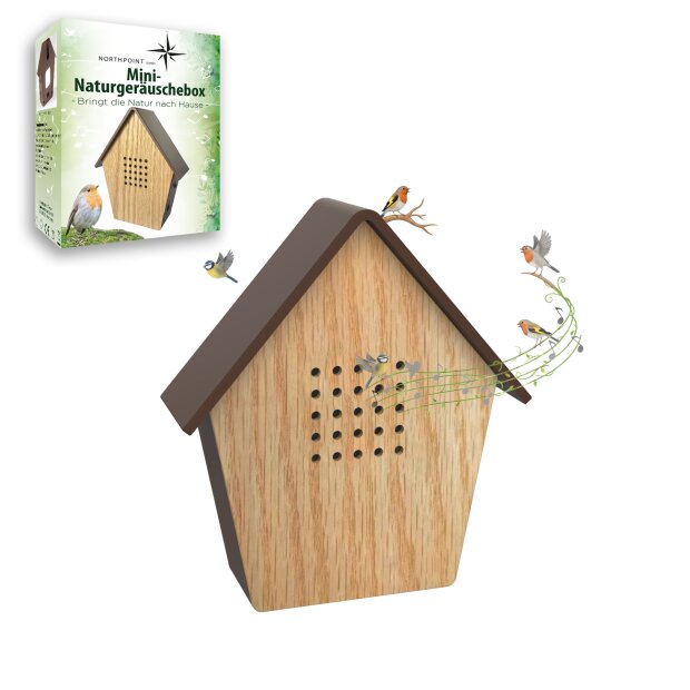 Naturgeräuschebox Vogel Gesang Vogelzwitscher mit Echtholz Bewegungsmelder Vogelgeräusche - 1 Stück
