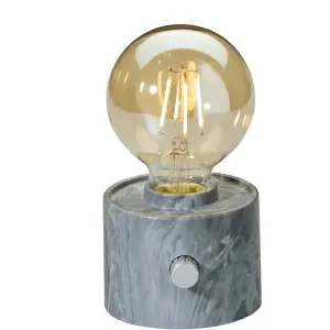 Vintage Akku Glühbirne Edison LED Tischlampe USB-C dimmbar mit Drehschalter  moderne Dekoration Marmor grau