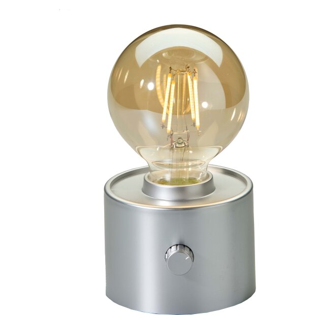 Vintage Akku Glühbirne Edison LED Tischlampe USB-C dimmbar mit Drehschalter  moderne Dekoration Silber matt
