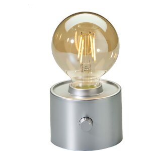 Vintage Akku Glühbirne Edison LED Tischlampe USB-C dimmbar mit Drehschalter  moderne Dekoration Silber matt