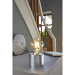 Vintage Akku Glühbirne Edison LED Tischlampe USB-C dimmbar mit Drehschalter  moderne Dekoration Silber matt