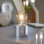 Vintage Akku Glühbirne Edison LED Tischlampe USB-C dimmbar mit Drehschalter  moderne Dekoration Silber matt