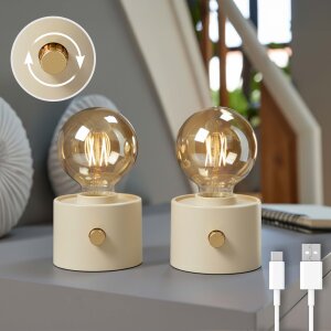 Vintage Akku Glühbirne Edison LED Tischlampe USB-C dimmbar mit Drehschalter  moderne Dekoration 2x Beige