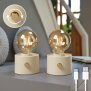Vintage Akku Glühbirne Edison LED Tischlampe USB-C dimmbar mit Drehschalter  moderne Dekoration 2x Beige