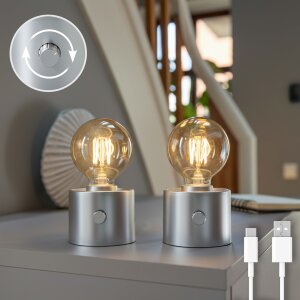 Vintage Akku Glühbirne Edison LED Tischlampe USB-C dimmbar mit Drehschalter  moderne Dekoration 2x Silber matt