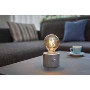 Vintage Akku Glühbirne Edison LED Tischlampe USB-C dimmbar mit Drehschalter  moderne Dekoration 2x Silber matt
