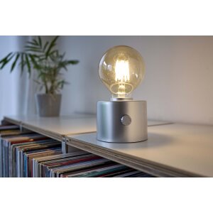 Vintage Akku Glühbirne Edison LED Tischlampe USB-C dimmbar mit Drehschalter  moderne Dekoration 2x Silber matt