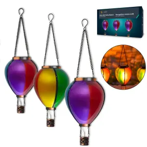 LED Solar Heißluftballon 3er-Set Garten Balkon Terrasse Solarleuchte hängend bunt warmweiß