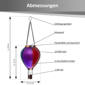 LED Solar Heißluftballon 3er-Set Garten Balkon Terrasse Solarleuchte hängend bunt warmweiß