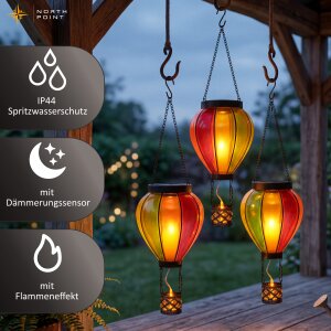 LED Solar Heißluftballon 3er-Set Garten Balkon Terrasse Solarleuchte hängend bunt warmweiß