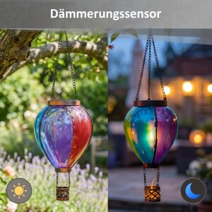 LED Solar Heißluftballon 3er-Set Garten Balkon Terrasse Solarleuchte hängend bunt warmweiß