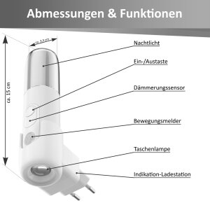 LED Orientierungsleuchte mit Bewegungsmelder  Nachtlicht mit Induktionsladung - Rund 2er-Set
