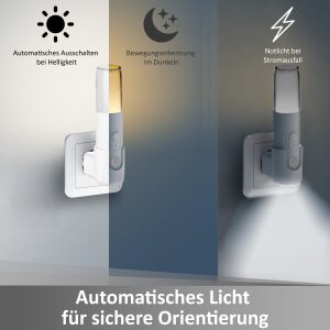 LED Orientierungsleuchte mit Bewegungsmelder  Nachtlicht mit Induktionsladung - Rund 2er-Set