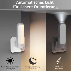 LED Orientierungsleuchte mit Bewegungsmelder  Nachtlicht mit Induktionsladung - Oval 2er-Set