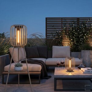 LED Solar Stehleuchte 3in1 Gartenlampe Außenleuchte mit COB LED warmweiß Lichtsensor wetterfest IP44 Solarleuchte Terrasse Balkon Gartenbeleuchtung kabellos beige