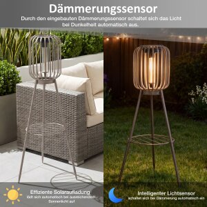 LED Solar Stehleuchte 3in1 Gartenlampe Außenleuchte mit COB LED warmweiß Lichtsensor wetterfest IP44 Solarleuchte Terrasse Balkon Gartenbeleuchtung kabellos beige
