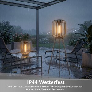LED Solar Stehleuchte 3in1 Gartenlampe Außenleuchte mit COB LED warmweiß Lichtsensor wetterfest IP44 Solarleuchte Terrasse Balkon Gartenbeleuchtung kabellos beige