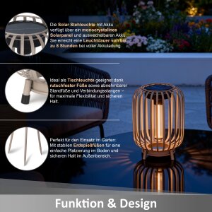 LED Solar Stehleuchte 3in1 Gartenlampe Außenleuchte mit COB LED warmweiß Lichtsensor wetterfest IP44 Solarleuchte Terrasse Balkon Gartenbeleuchtung kabellos beige