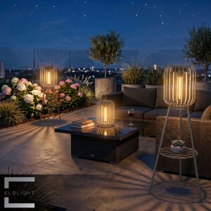 LED Solar Stehleuchte 3in1 Gartenlampe Außenleuchte mit COB LED warmweiß Lichtsensor wetterfest IP44 Solarleuchte Terrasse Balkon Gartenbeleuchtung kabellos beige