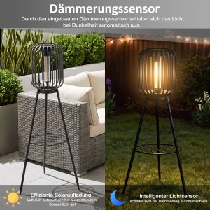 LED Solar Stehleuchte 3in1 Gartenlampe Außenleuchte mit COB LED warmweiß Lichtsensor wetterfest IP44 Solarleuchte Terrasse Balkon Gartenbeleuchtung kabellos schwarz