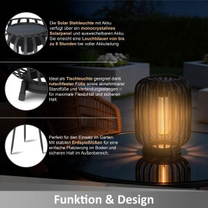 LED Solar Stehleuchte 3in1 Gartenlampe Außenleuchte mit COB LED warmweiß Lichtsensor wetterfest IP44 Solarleuchte Terrasse Balkon Gartenbeleuchtung kabellos schwarz