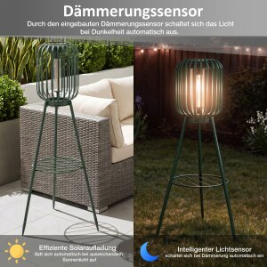 LED Solar Stehleuchte 3in1 Gartenlampe Außenleuchte mit COB LED warmweiß Lichtsensor wetterfest IP44 Solarleuchte Terrasse Balkon Gartenbeleuchtung kabellos grün