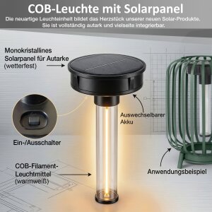 LED Solar Stehleuchte 3in1 Gartenlampe Außenleuchte mit COB LED warmweiß Lichtsensor wetterfest IP44 Solarleuchte Terrasse Balkon Gartenbeleuchtung kabellos grün