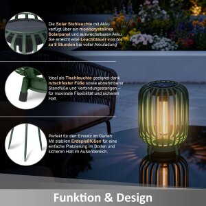 LED Solar Stehleuchte 3in1 Gartenlampe Außenleuchte mit COB LED warmweiß Lichtsensor wetterfest IP44 Solarleuchte Terrasse Balkon Gartenbeleuchtung kabellos grün