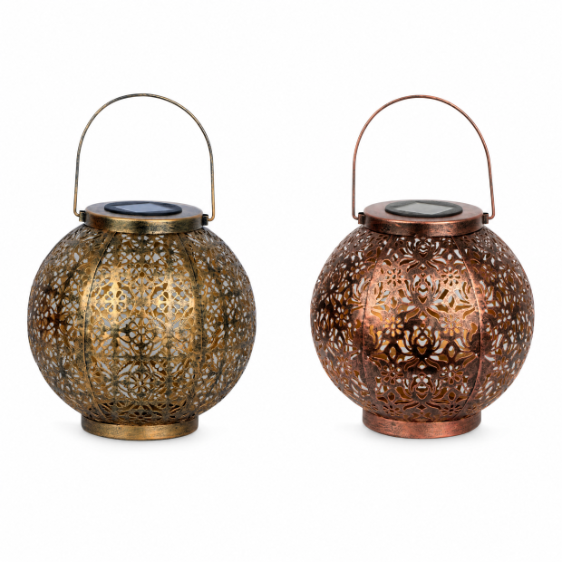 LED Solar Laterne Marrakesh 2er Set Gartenleuchte Metall warmweiß RGB Solarleuchte Außen Boho Deko