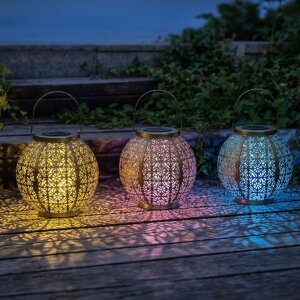 LED Solar Laterne Marrakesh 2er-Set Gartenleuchte Metall warmweiß RGB Solarleuchte Außen - Messing