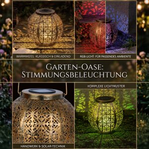 LED Solar Laterne Marrakesh 2er-Set Gartenleuchte Metall warmweiß RGB Solarleuchte Außen - Messing