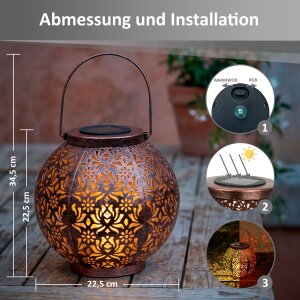 LED Solar Laterne Marrakesh 2er-Set Gartenleuchte Metall warmweiß RGB Solarleuchte Außen - Kupfer