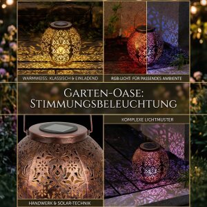 LED Solar Laterne Marrakesh 2er-Set Gartenleuchte Metall warmweiß RGB Solarleuchte Außen - Kupfer