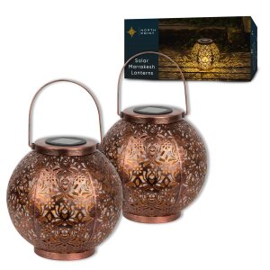 LED Solar Laterne Marrakesh 2er-Set Gartenleuchte Metall warmweiß RGB Solarleuchte Außen - Kupfer