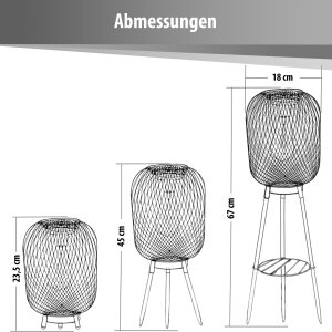 LED Solar Stehlampe Stehleuchte Tischlampe mit warmweißem Licht für den Außenbereich 66cm hoch Netz anthrazit