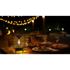 LED Solar Stehlampe Stehleuchte Tischlampe mit warmweißem Licht für den Außenbereich 66cm hoch Netz schwarz