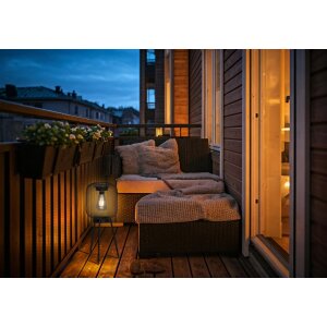 LED Solar Stehlampe Stehleuchte Tischlampe mit warmweißem Licht für den Außenbereich 66cm hoch Netz schwarz