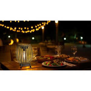LED Solar Stehlampe Stehleuchte Tischlampe mit warmweißem Licht für den Außenbereich 66cm hoch Streifen anthrazit