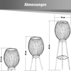 LED Solar Stehlampe Stehleuchte Tischlampe mit warmweißem Licht für den Außenbereich 66cm hoch Streifen schwarz