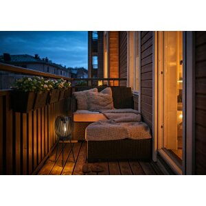 LED Solar Stehlampe Stehleuchte Tischlampe mit warmweißem Licht für den Außenbereich 66cm hoch Streifen schwarz