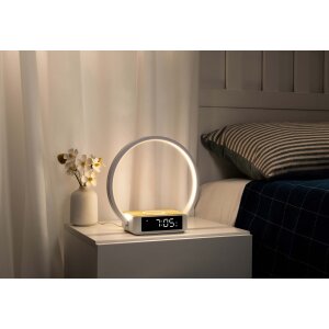 B-Ware LED Lichtwecker mit Sonnenaufgang Simulation, Schlaftimer & Charging Station, Wake Up Licht, Schlummerfunktion, warmweißes Licht 3500K Weiß