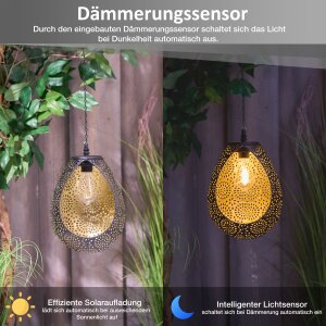 Solar Hängeleuchte außen LED warmweiß Gartenleuchte solar Hängelampe wetterfest IP44 mit Haken automatische Dämmerung Balkon Terrasse Beleuchtung Orientalisch kupfer