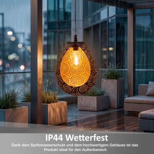 Solar Hängeleuchte außen LED warmweiß Gartenleuchte solar Hängelampe wetterfest IP44 mit Haken automatische Dämmerung Balkon Terrasse Beleuchtung Orientalisch kupfer