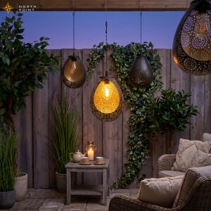 Solar Hängeleuchte außen LED warmweiß Gartenleuchte solar Hängelampe wetterfest IP44 mit Haken automatische Dämmerung Balkon Terrasse Beleuchtung Orientalisch kupfer