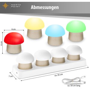 Northpoint Mushroom Lounge Lights LED Pilzleuchten mit Ladestation USB-C Akku IP44 für Innen Außen Touch Sensor warmweiß Farbwechsel Flackereffekt Tischlampe Garten Balkon Deko 4er-Set beige
