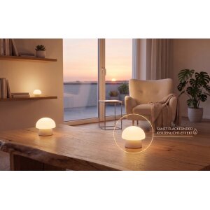 Northpoint Mushroom Lounge Lights LED Pilzleuchten mit Ladestation USB-C Akku IP44 für Innen Außen Touch Sensor warmweiß Farbwechsel Flackereffekt Tischlampe Garten Balkon Deko 4er-Set beige