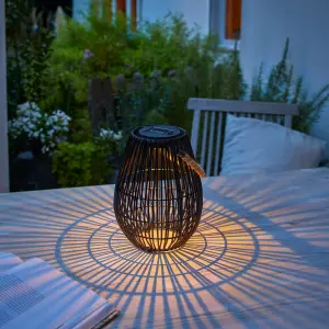 LED Solar Geflechtlaterne Gartenlampe Solarleuchte Außen Hängelampe mit Lichtsensor RGB Farbwechsel warmweiß wetterfest IP44 dekorative Außenbeleuchtung Balkon Terrasse Oval schwarz
