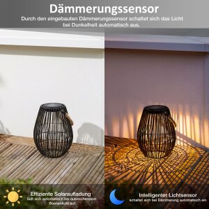 LED Solar Geflechtlaterne Gartenlampe Solarleuchte Außen Hängelampe mit Lichtsensor RGB Farbwechsel warmweiß wetterfest IP44 dekorative Außenbeleuchtung Balkon Terrasse Oval schwarz