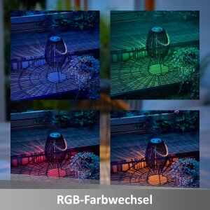 LED Solar Geflechtlaterne Gartenlampe Solarleuchte Außen Hängelampe mit Lichtsensor RGB Farbwechsel warmweiß wetterfest IP44 dekorative Außenbeleuchtung Balkon Terrasse Oval schwarz