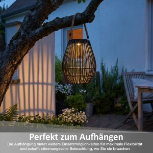 LED Solar Geflechtlaterne Gartenlampe Solarleuchte Außen Hängelampe mit Lichtsensor RGB Farbwechsel warmweiß wetterfest IP44 dekorative Außenbeleuchtung Balkon Terrasse Oval schwarz